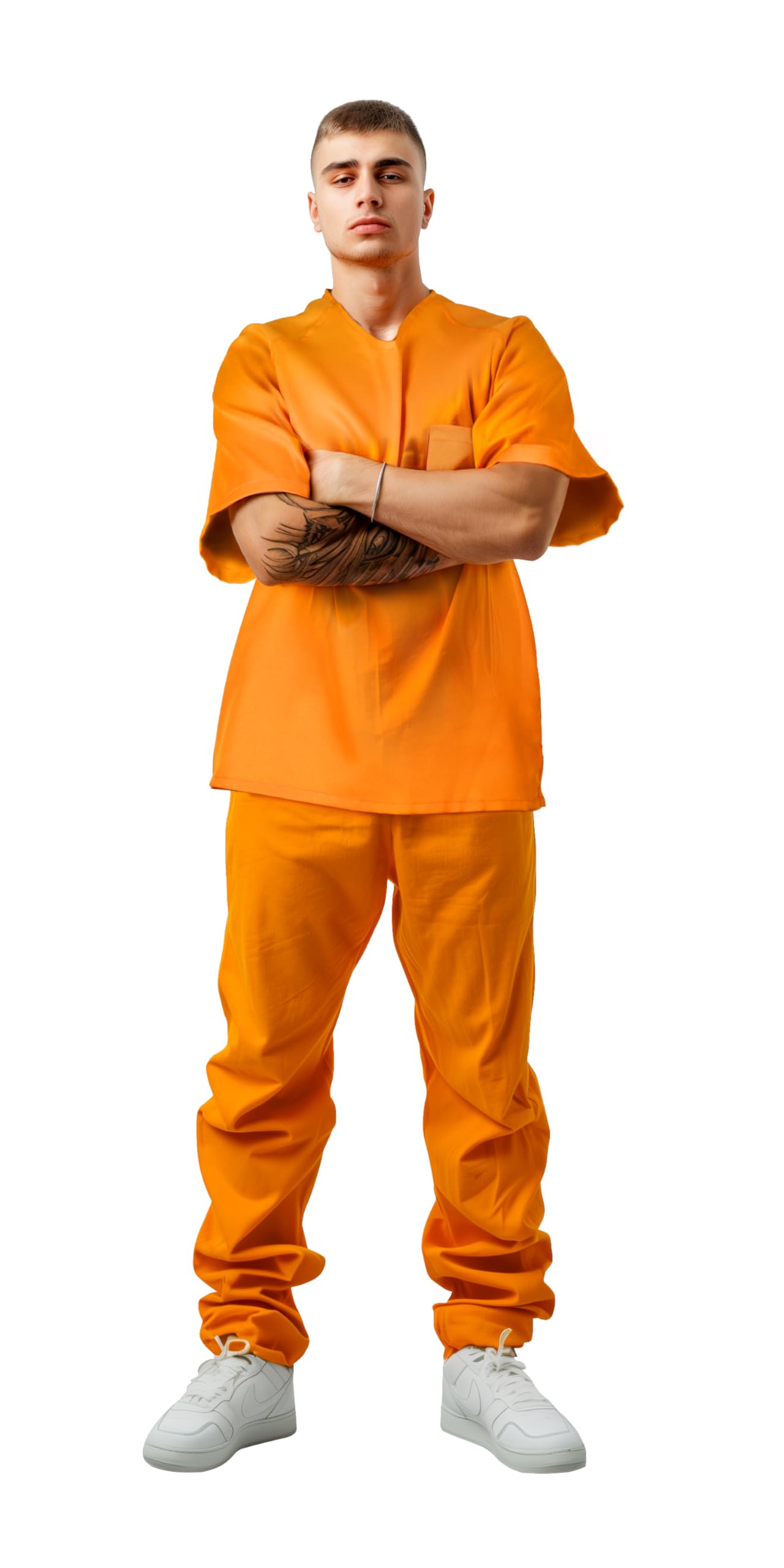 JPXHOrange Men's Prisoner Costume Adult Prison Uniform Two-Piece Set Halloween Role-Playing Costume