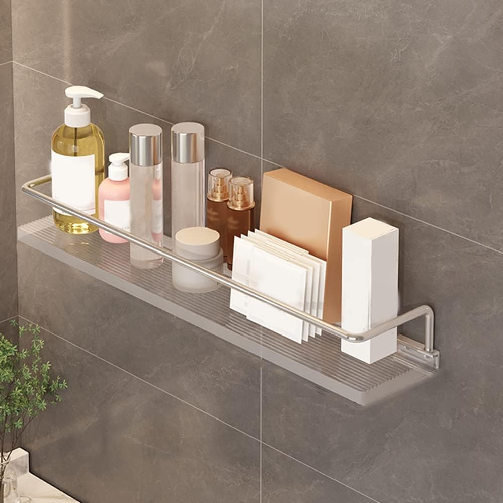 CWCQGH Corner Wall Shower Shelf - Acrylic Floating Bathroom nizer with Towel Bar for Towels & Toiletries Clear Storage Rack for Efficient Space Saving and Easy Access.,D Avec Tige-50 cm
