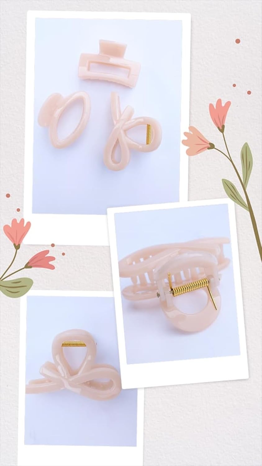 Youri Edge 3-Pack Premium Hair Claw Clips | Large/Medium Rectangle, Oval & Abstract Loop Jaw Clips | Aesthetic Light Orange Non-Slip Strong Hold Styling Accessories Gift for Women image 5