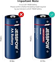 Vista 2 de JESSPOW LiFePO4 - 18500 baterías solares recargables de 3.2 V, batería de litio de 3.2 voltios y 1000 mAh para luces exteriores, linterna