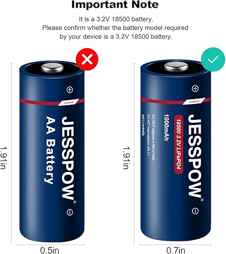 Miniatura 2 de JESSPOW LiFePO4 - 18500 baterías solares recargables de 3.2 V, batería de litio de 3.2 voltios y 1000 mAh para luces exteriores, linterna, baterías