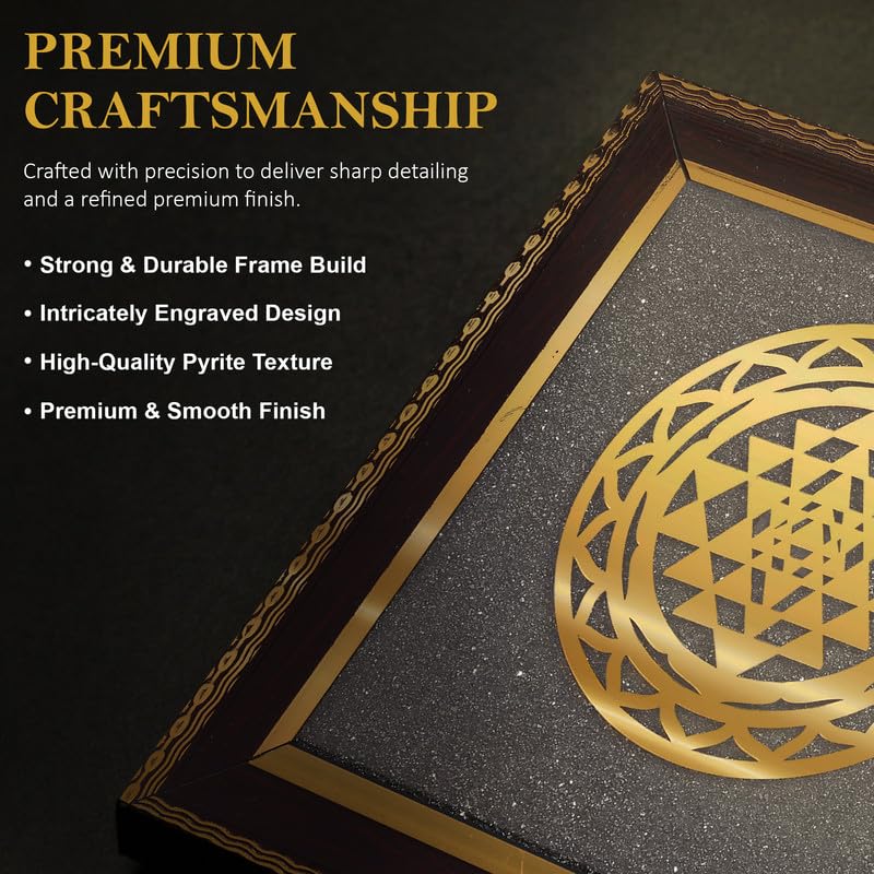 Image of Lakshmi Kuber Ganesh Yantra Frame for Wealth, Success & Obstacle Removal, Gold Spiritual Vastu Decor