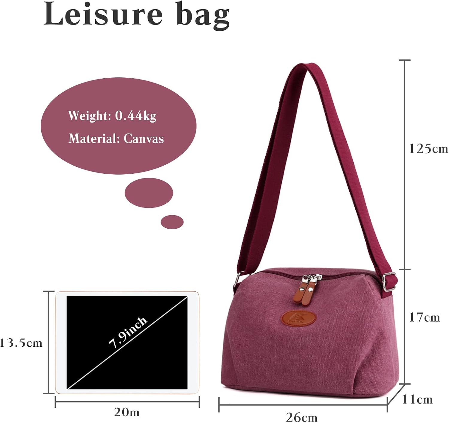 Women's Crossbody Bag Casual Shoulder Bag Canvas Messenger Bag Ladies Satchel for Shopping Travel Daily Use Red