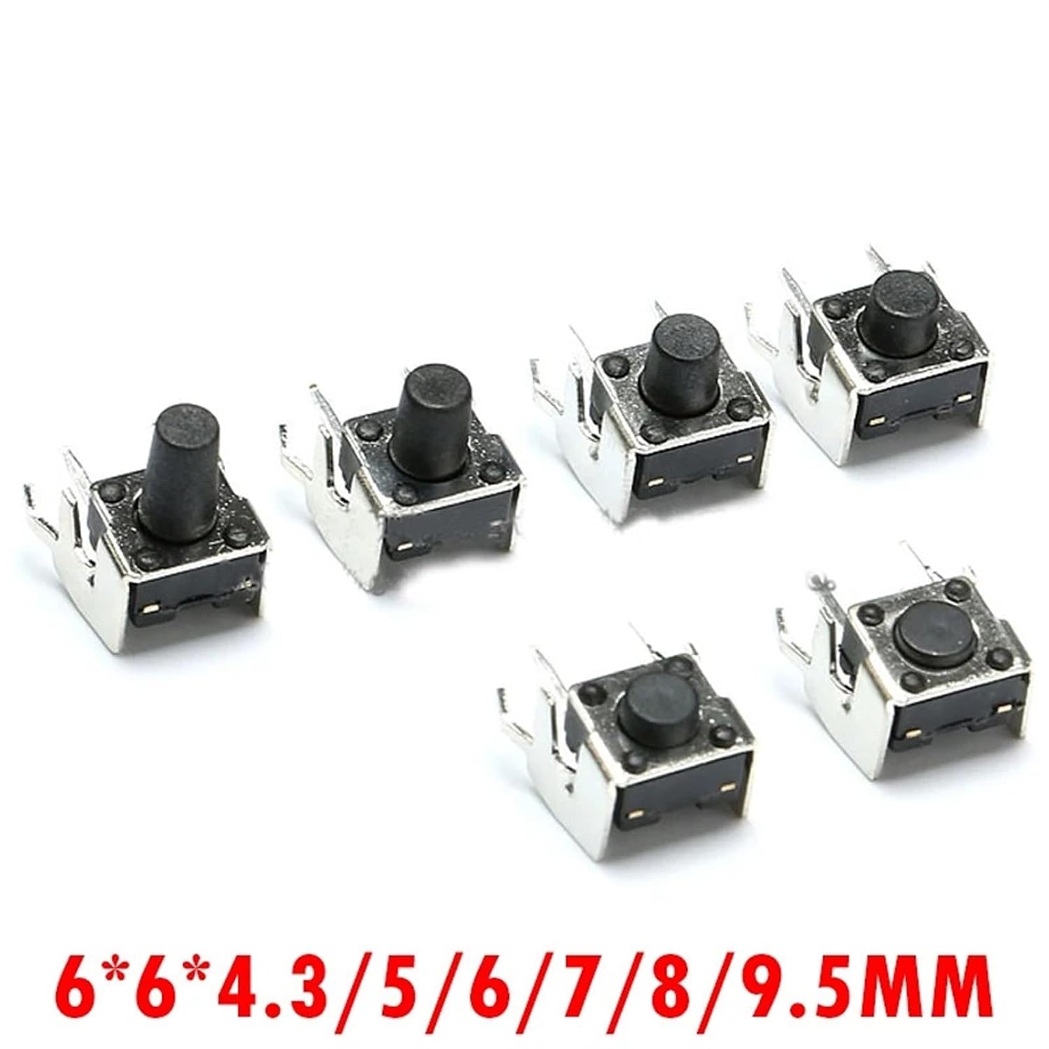 50PCS Mini Micro Momentary Tactile Push Button Switch 6 * 6 * 4.3/5/6/7/8/9.5mm Right Angle with Stent 4 Pin DIP(6X6X9.5MM)