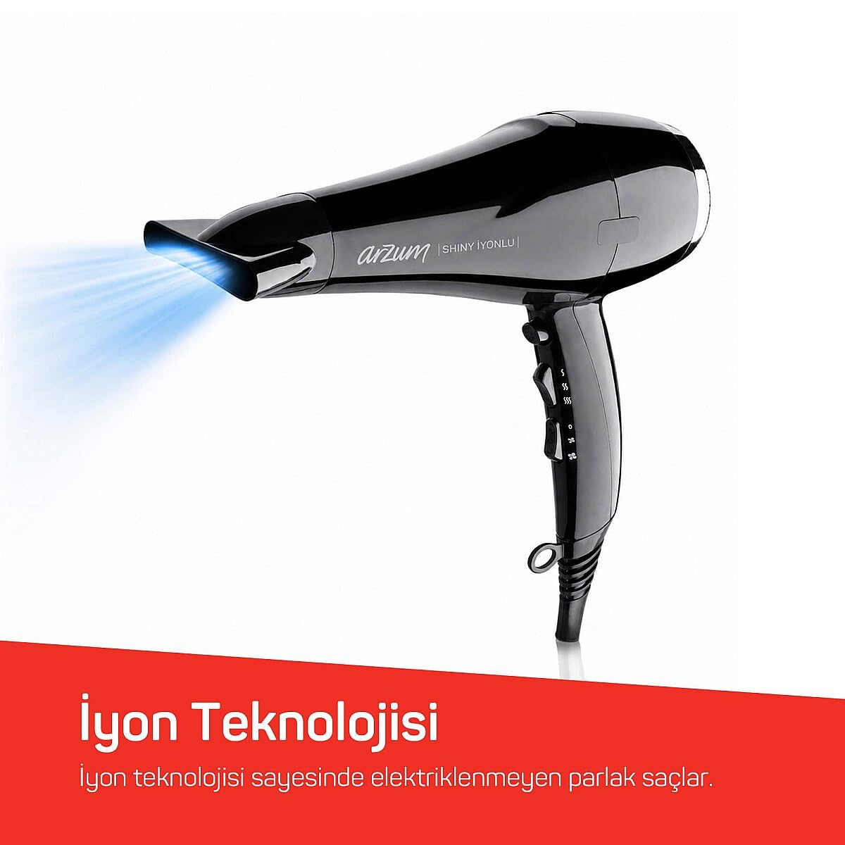 Arzum AR5007 Shiny İyonlu Saç Kurutma Makinesi, 2200W, Siyah