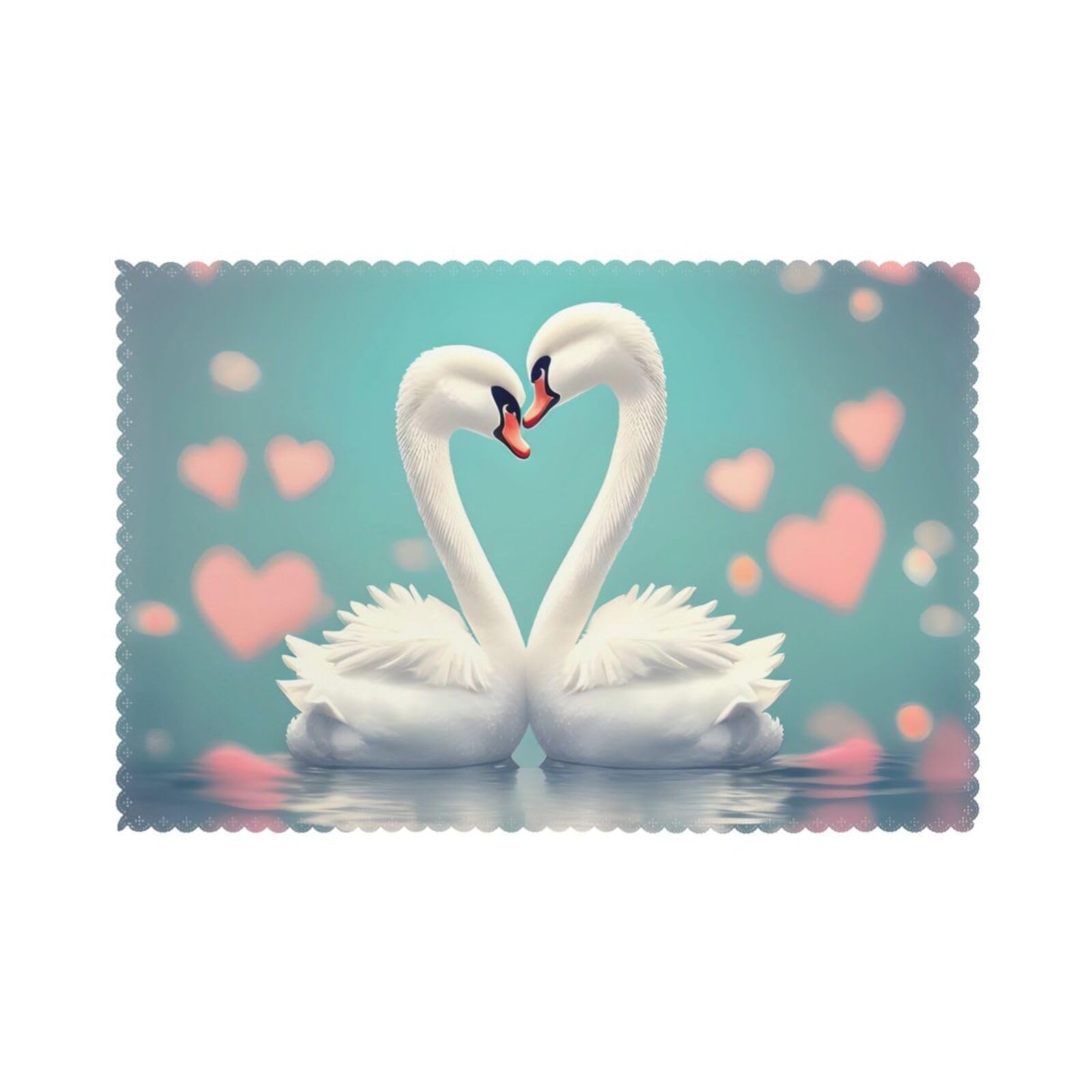 The swan in love Placemat set of 6, oil-proof and insulated dining table placemats, washable and wipeable.