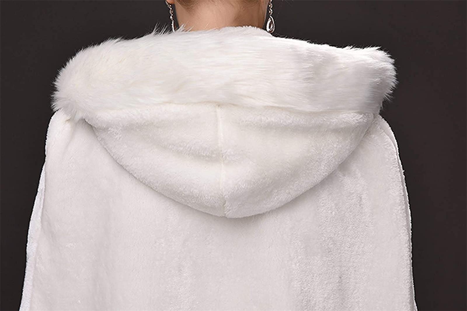 Mantello da sposa bianco con cappuccio in pelliccia sintetica mantello da sposa invernale da donna Poncho lungo bianco con bordo in pelliccia