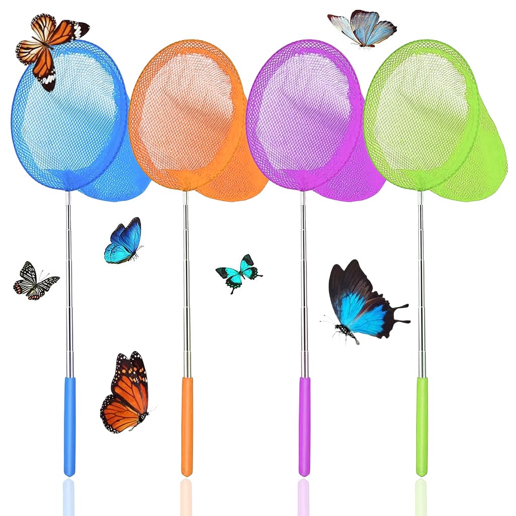 Qpets® 4Pcs Telescopic Fishing Net for Kids 7 inches Diameter Colored Butterfly & Insect Net Mesh Dip Net Multipurpose Rod Handheld Mesh Net for Fishing, Field Adventure, Butterfly Catching-image-20