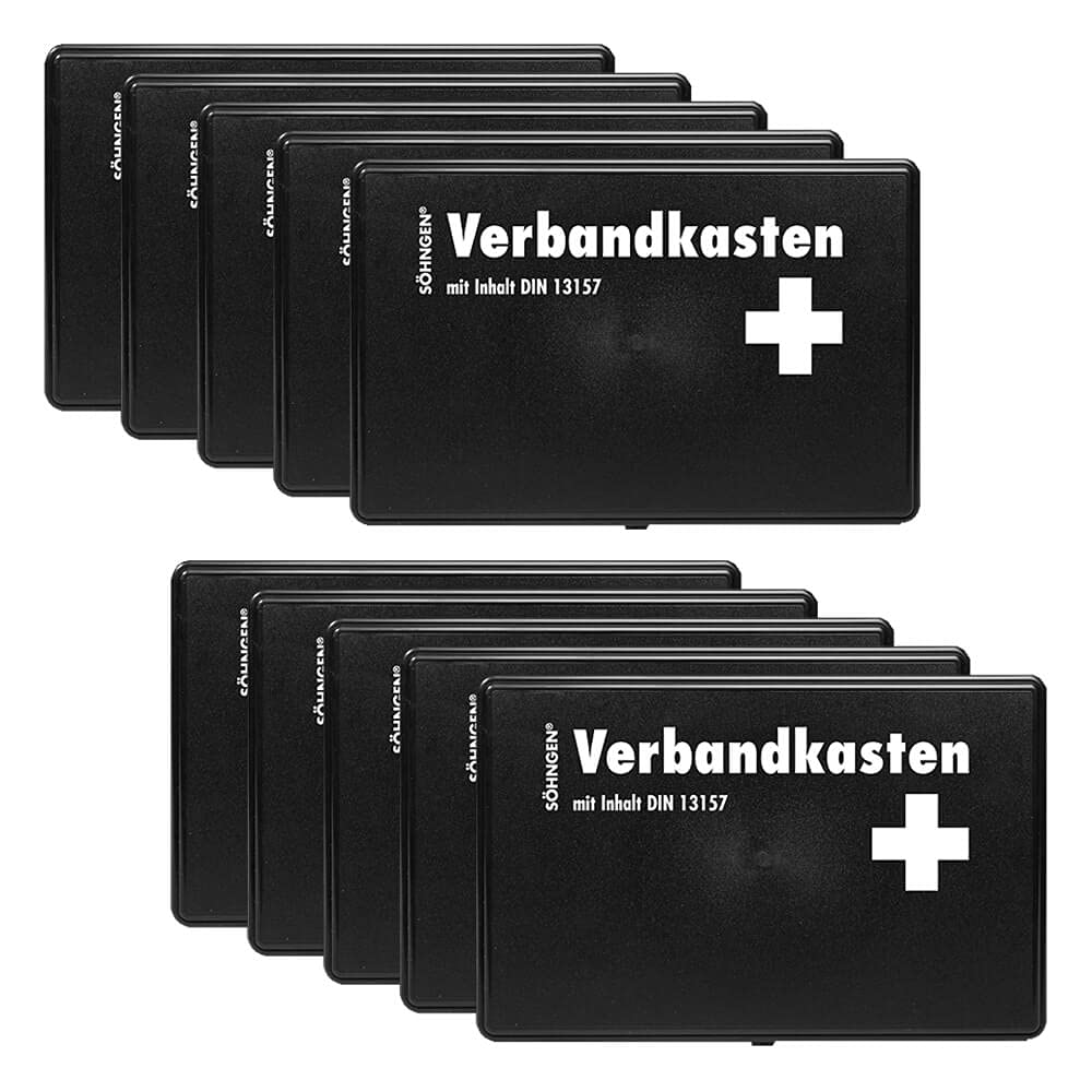 SÖHNGEN BIGPACK 10 x Verbandkasten Kiel, schwarz, DIN 13157 aus Kunststoff, Art.-Nr. 3003003 | Verbandskasten | Notfallkoffer | Erste Hilfe Kasten
