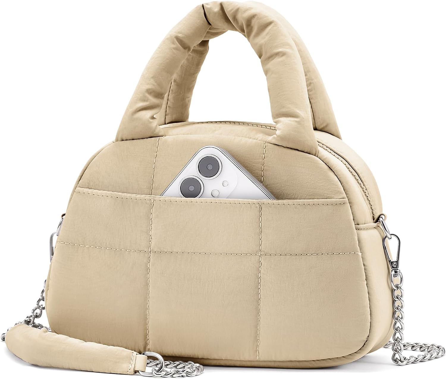 WESTBRONCO Small Puffer Crossbody Bags for Women Puffy Nylon Shoulder Bag Womens Quilted Handbags with Chain Strap for Daily