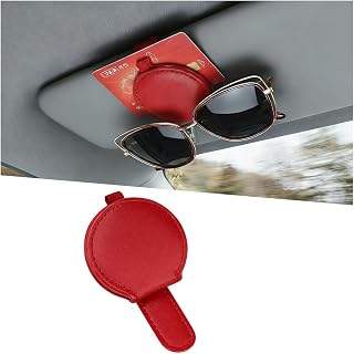 Sunglass Holder for Car Visor, Magnetic Leather Vehicle Eyeglass Hanger Clip, Auto Interior Glasses Ticket Card Clip Organizer, Universal for SUV Automobile Truck (Red)
