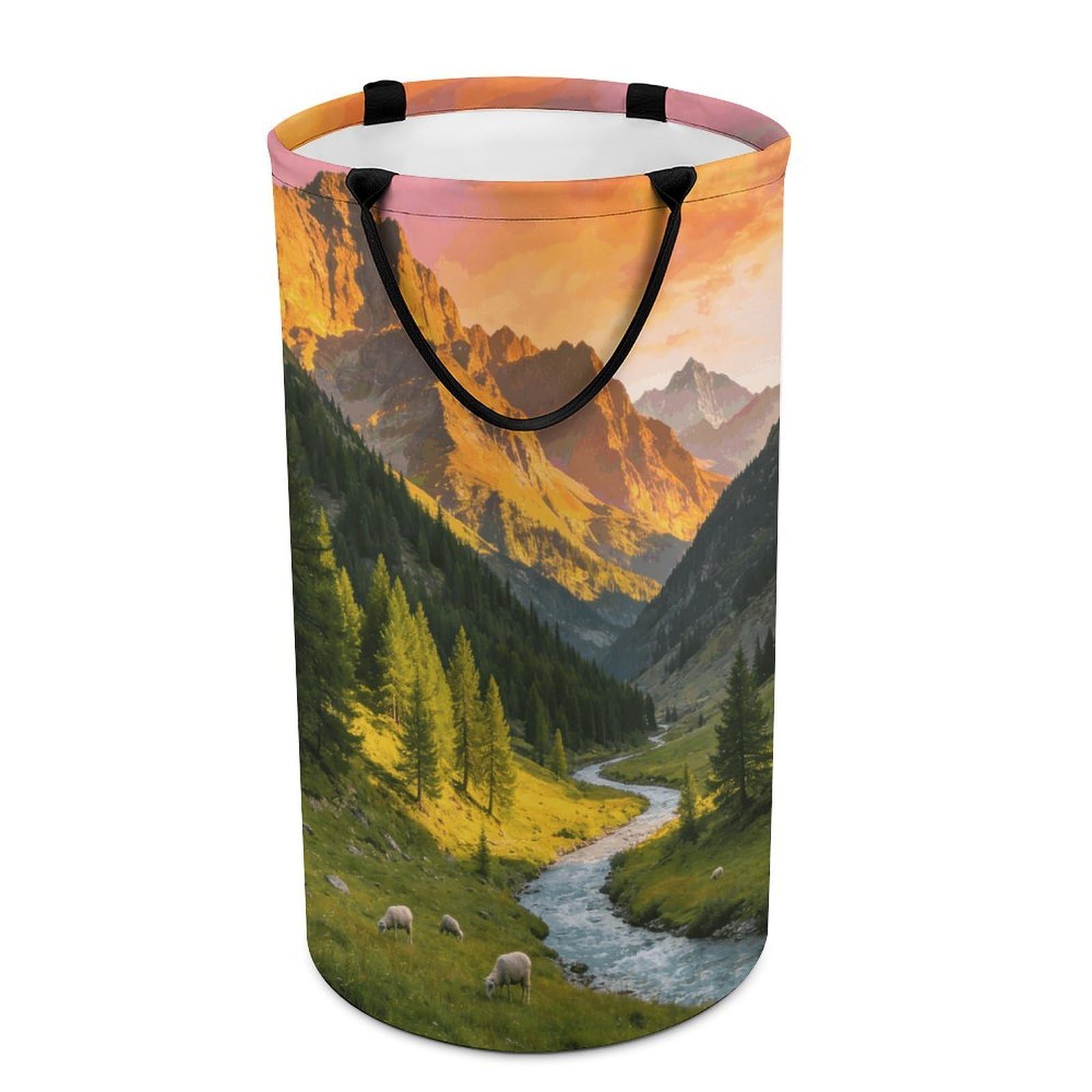 Fodpand Style Landscape Laundry Basket With Handle Foldable Laundry Hamper Narrow Laundry Bag For Bedroom, Bathroom, Laundry Room 15.7X27.2 In