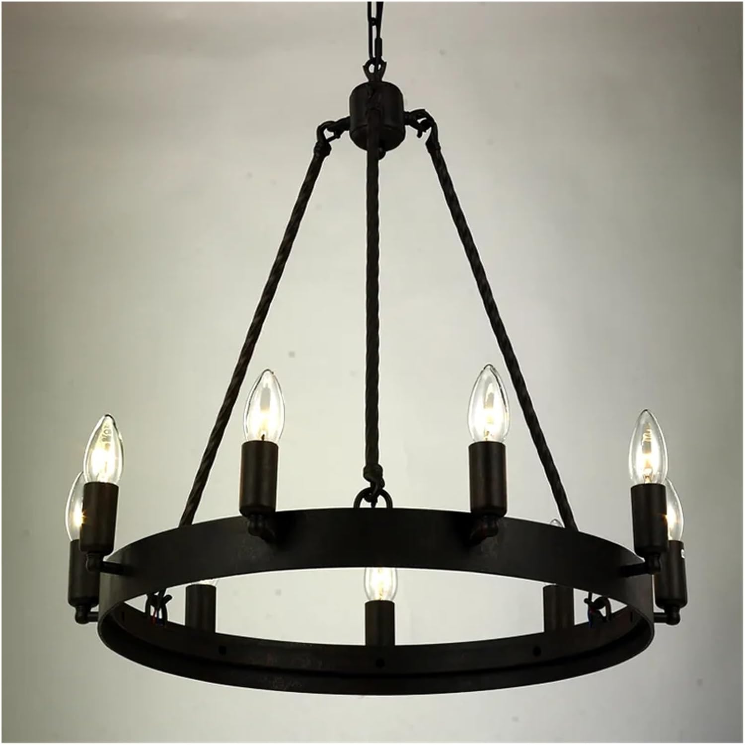 Black Vintage Candle Chandelier Industrial Iron Lighting Candle Light Hanging Ceiling Chandelier Fixture Dining Kitchen Bedroom Living Room, Modern Ceiling Pendant