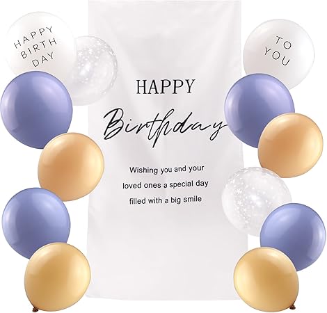 Amazon バースデー タペストリー 誕生日 飾り シンプル オシャレ 誕生日 飾り付け Happy Birthday 風船 バースデーバルーン セット ブルーラベンダーmix 風船 バルーン おもちゃ