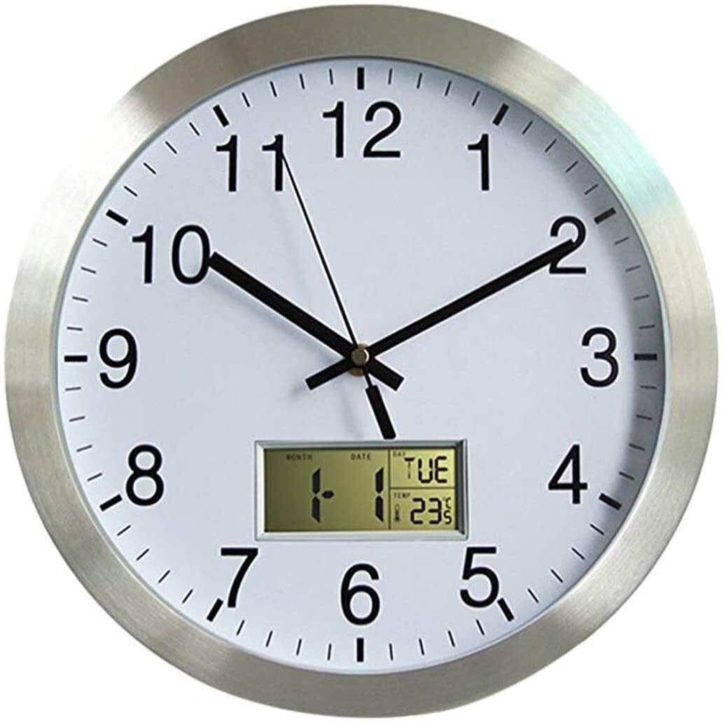 Zegar ścienny Zegar radiowy Zegar ścienny 30 cm Sterowany radiowo Nowoczesny zegar biurowy Radio Metalowy zegar ścienny z termometrem i datą Do dekoracji domowego biura Prezent