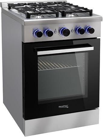 RecPro RV Stove | 24" Stainless Steel Freestanding Gas Range | 12000 BTU | 4 Burners | 4 Leveling Legs | Fueled By Propane | Oven & Stove Top Capabilities