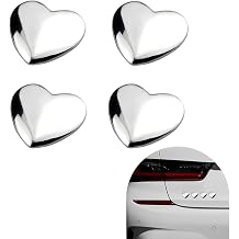 4PCS Heart Car Emblem Stickers, Metal Chrome Waterproof Rustproof Sticker, Fashionable Heart DIY Badge Decoration, for Doors, Bumper, Rear License Plate Silver