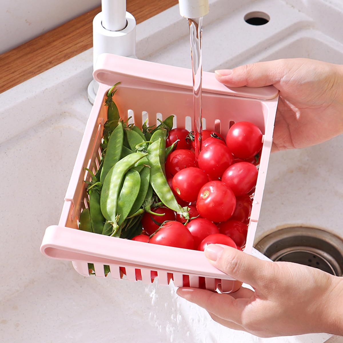 BUYGOO Cassetti Frigo per Frigoriferi 4PZ Contenitori Frigorifero Salvaspazio Set Organizer Estensibile per Frigorifero Ripiano Regolabile Cassetto Frigorifero Estraibile Cestini per Frigorifero