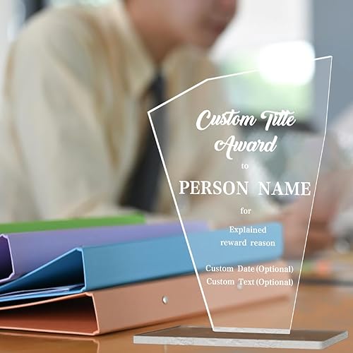 Miniatura 7 de Placa personalizada de premio de trofeo para actividades, letrero de premio acrílico personalizado, trofeos transparentes con base acrílica,