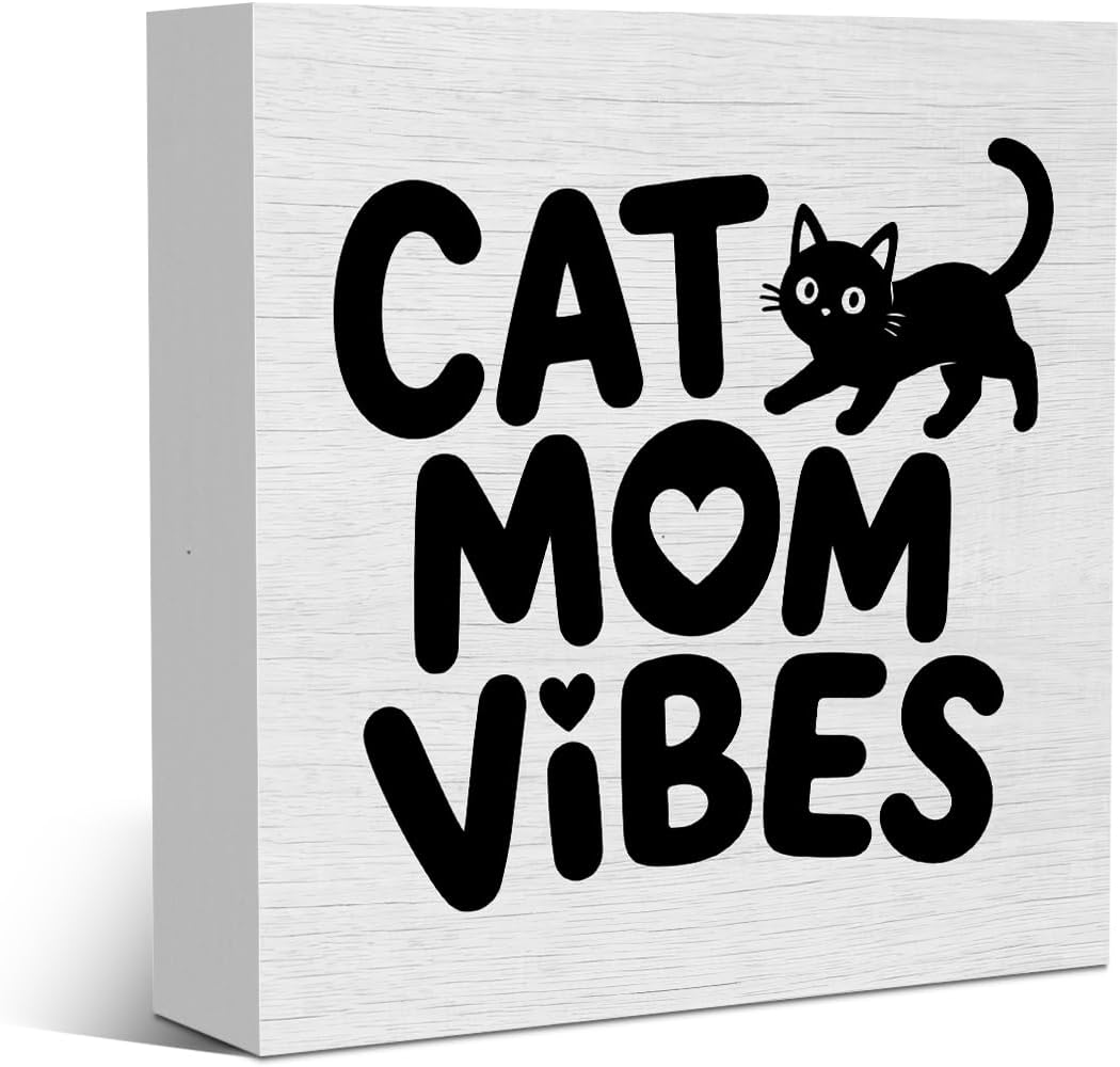 Funny Cat Mom Desk Decor, Rustic Wooden Box Sign Office Desk Accessories