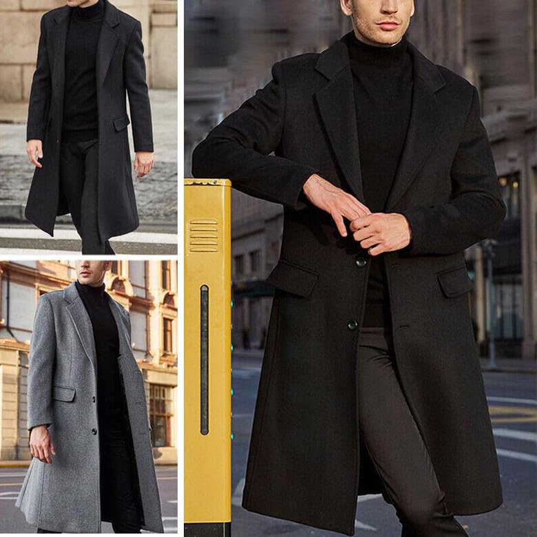 Buy SACHUI® Men's Wool Blend Long Trench Coat Single Breasted Slim