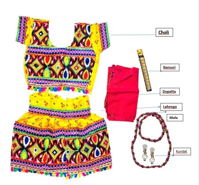 Image of PK HUB Kids Ethnic Radha Dress Lehenga Choli | Chania Choli Set | Janmashtami Mythological | Dandiya Dance Costume | Rajasthani ethinic style For Baby Girls