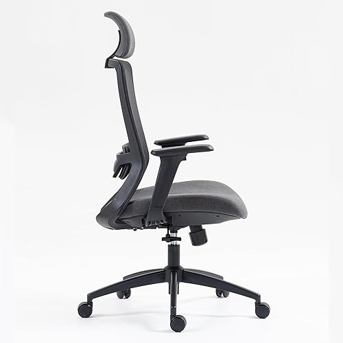 Miniatura 6 de Silla de oficina ergonómica de malla con respaldo alto con soporte lumbar ajustable, base giratoria de 360 y reposacabezas - Silla de escritorio