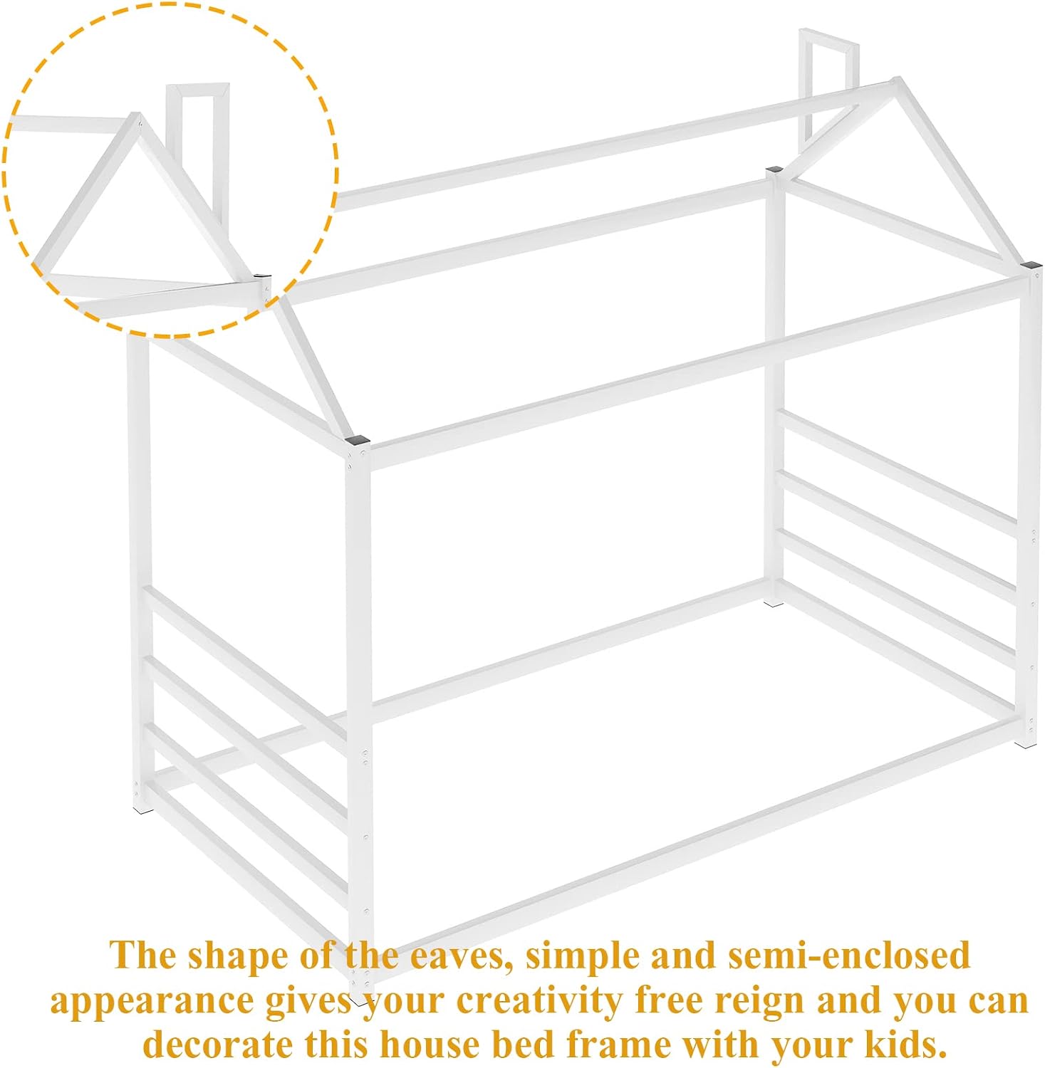 CITYLIGHT House Bed Twin for Kids,Montessori Bed for Toddlers, Metal House Floor Bed Frame with Roof,Children's Twin Bed Frame for Girls, Boys,Box Spring Needed,White