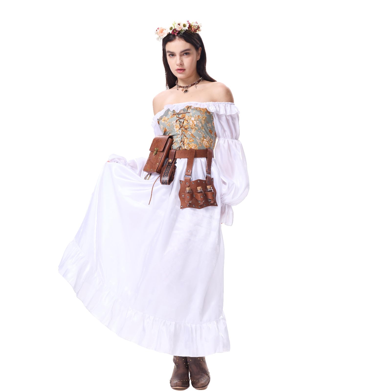 Ansenesna Halloween Kostüm Damen Piratenkostüm Damen Komplett Set | Mittelalter Kleidung Mieder Gothic Kleid Vintage Korsett Kleid Elegant Langarm Schulterfrei Renaissance Faschingskostüme
