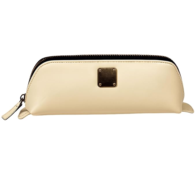 ZAFCO Vegan Leather Pencil Case for Girls | Pen Box Large Capacity | Multiuse Portable Pouch for Office School and College | Pencil Bag Stationery Accessory Organizer 1 Unit (Beige)