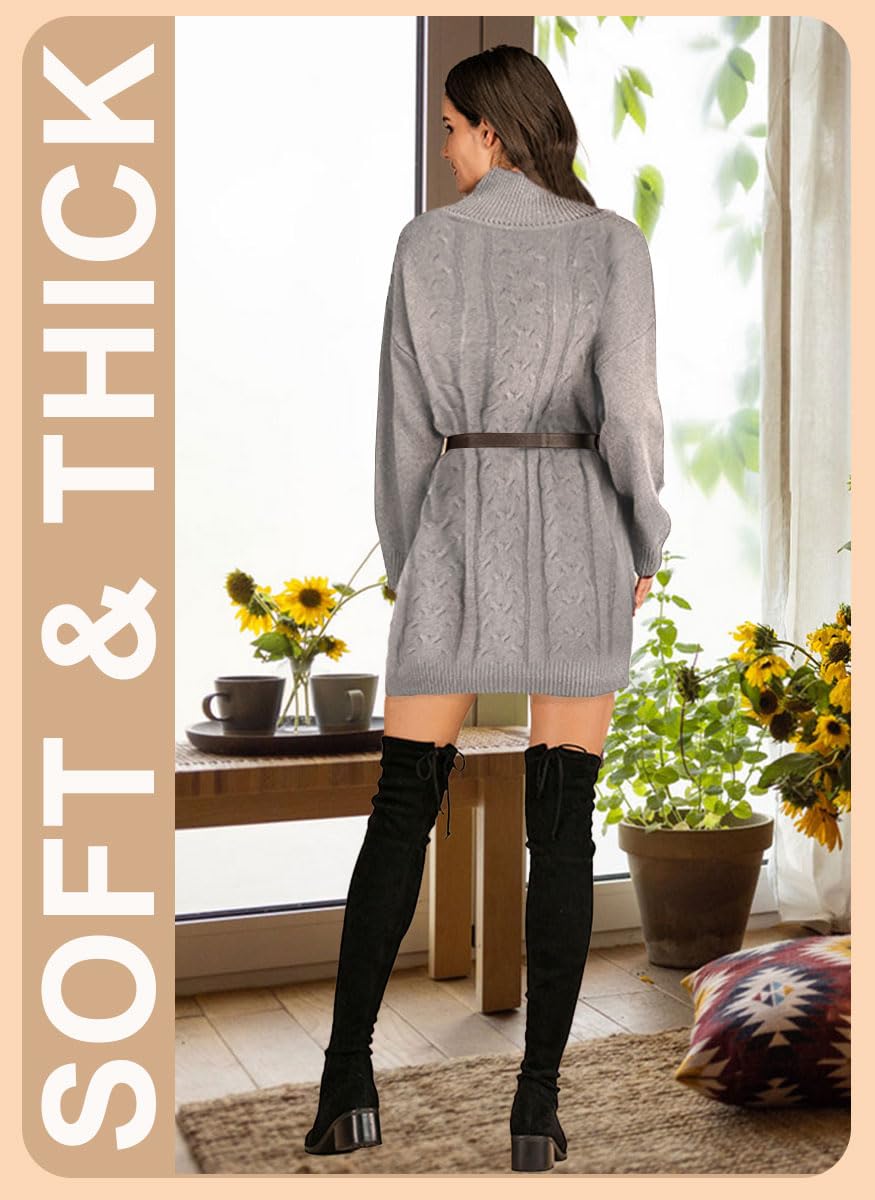 JFAN Vestito Invernale Donna Elegante Collo Alto Abito Lavorato a Maglia Vestiti Maglioni Girocollo Casual Trapezio Abito