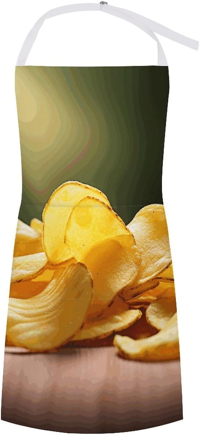 Potato Chips Apron Adjustable Chef Apron with Pocket for Men Women Waterproof Bib Apron Durable Cooking Apron for BBQ Baking Kitchen Cooking Apron