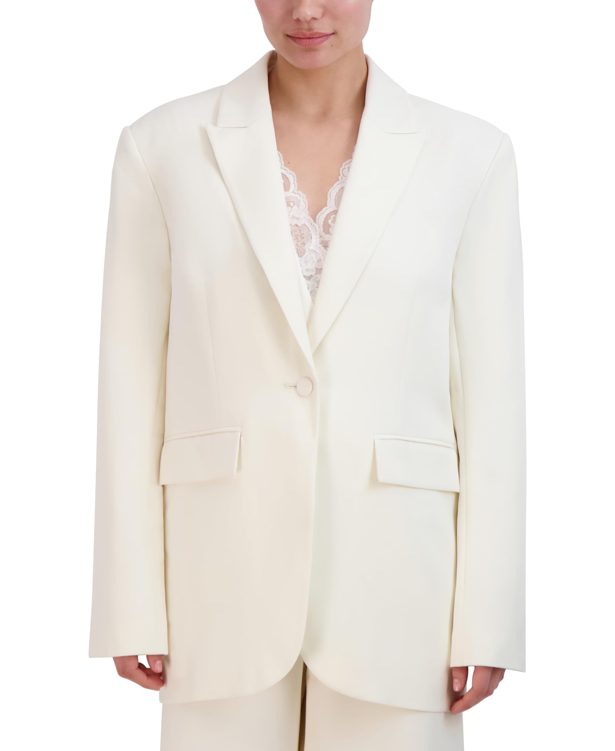 BCBGMAXAZRIA Womens V Neck Relaxed Style Oversized Blazer