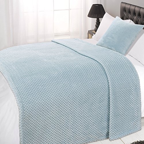 Dreamscene Fleece Blanket Bed Throw King Size, Soft Cosy Warm Honeycomb Waffle Mink Throws for Sofas Bed Settee Fluffy Faux Fur Blanket Large Sofa Throw, Duck Egg Blue - 200 x 240cm