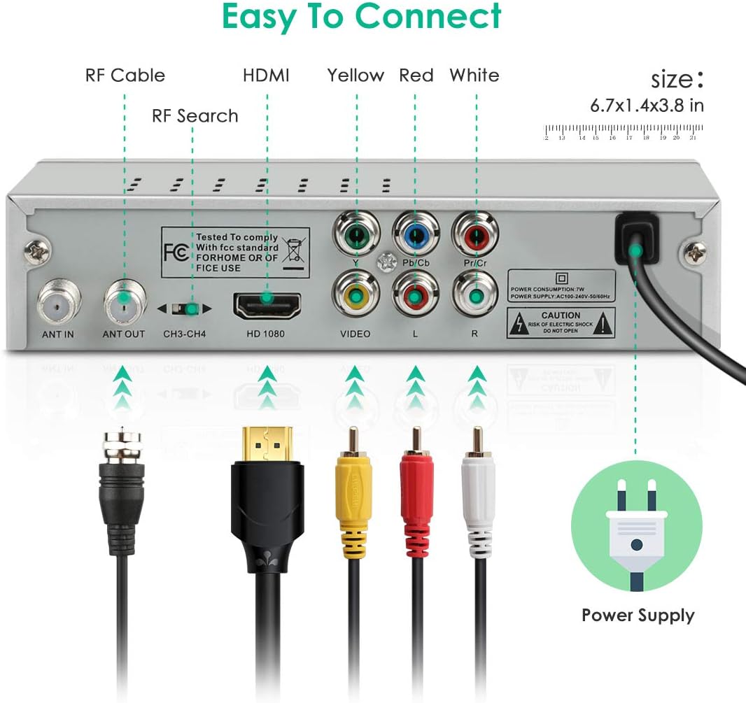 Leelbox S3 back panel connections for RF Cable, HDMI, Yellow Red White RCA, and Power Supply