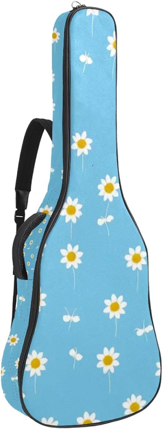 Flower Guitar Bag 40 41 42 In 2 Pockets Guitar Case Waterproof Guitar Case Resistent Oxford Cloth 0.4 In Extra Thick Sponge Padded for Acoustic Guitar