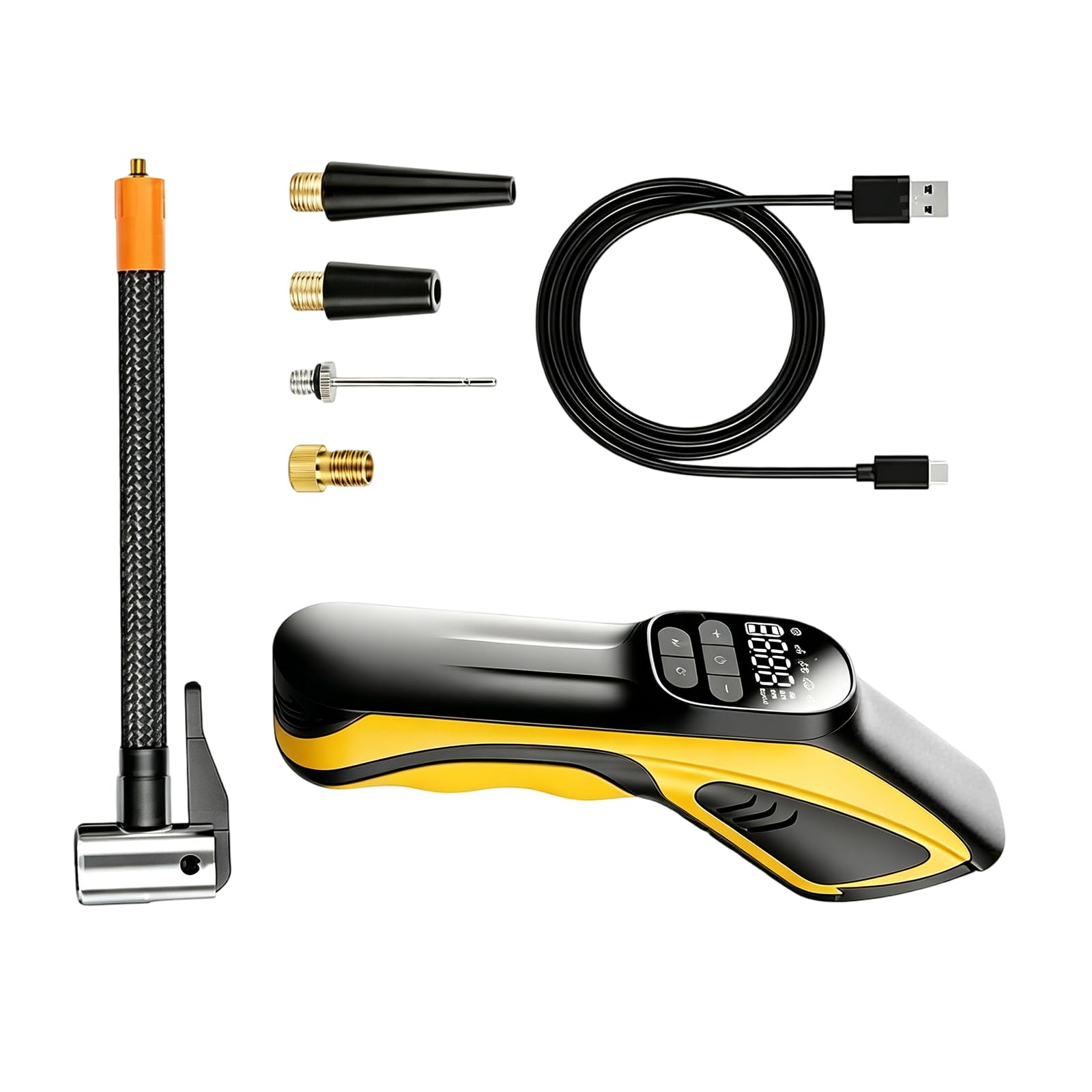 Shyyoulqe Yellow Consistent Motorcycle Air Compressor With Pressure Reader And Built In Flashlight For Travel Crisis Tire Inflator For Car