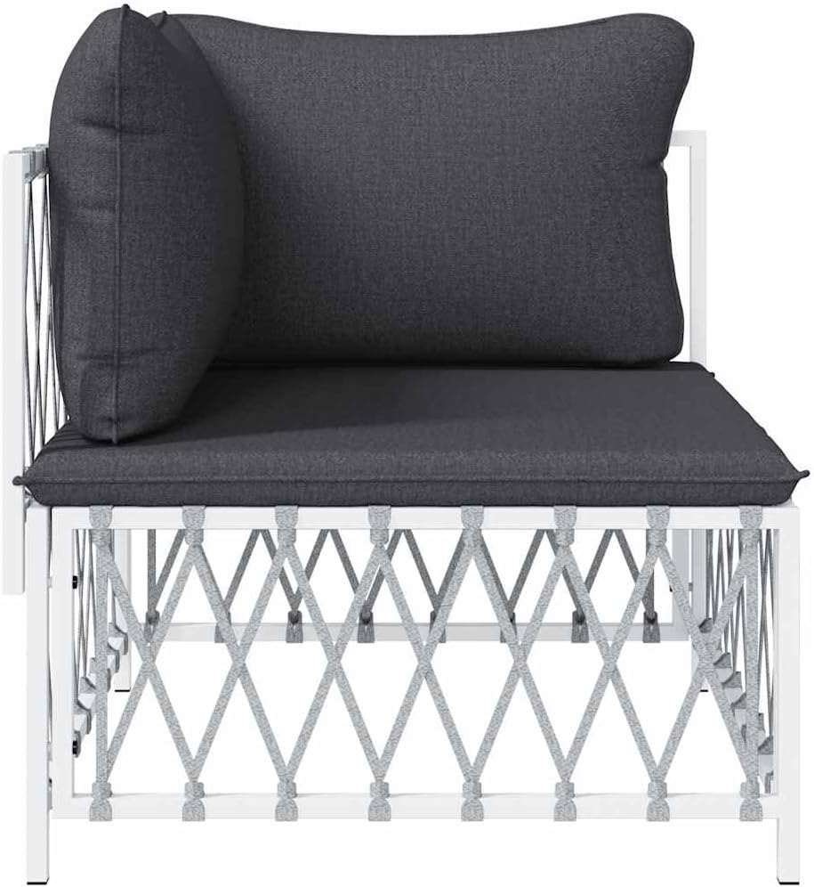 vidaXL Patio Furniture, Sectional Sofa with Cushions, Modular Corner Sofa with Metal Frame for Porch Deck Lawn Garden, White Woven Fabric