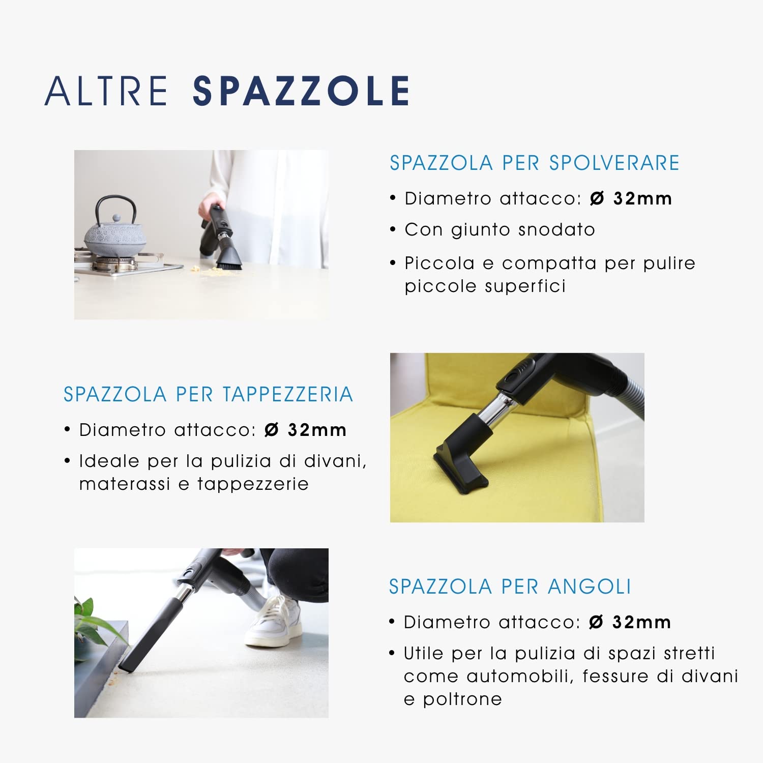 Kit 5 Spazzole per Aspirapolvere Centralizzato - Compatibile con aspirapolveri centralizzati delle marche Aertecnica Tubò, Sistem Air, GDA General D'Aspirazione, Airblu, Disan, Duovac, Enke, Vacuflo