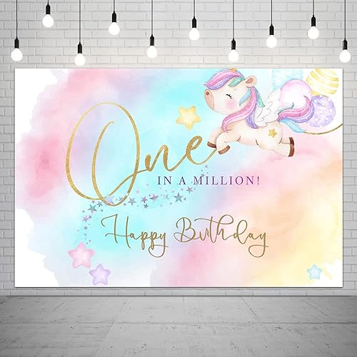 Telón de fondo de unicornio rosa de ensueño para el primer cumpleaños de 5 x 3 pies, fondo uno en un millón para niñas y niños, fotografía de Telón de fondo de unicornio rosa de ensueño para el primer cumpleaños de 5 x 3 pies, fondo uno en un millón para niñas y niños, fotografía de