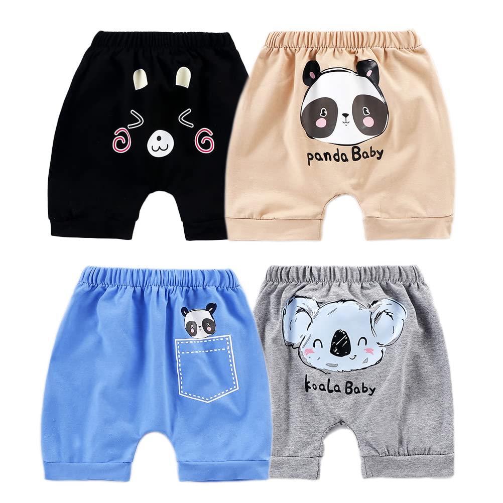 DYOU 4er-Pack kleine Baby Mädchen Jungen Baumwoll Haremshosen Shorts Cartoon Bedruckte Shorts-Outfits