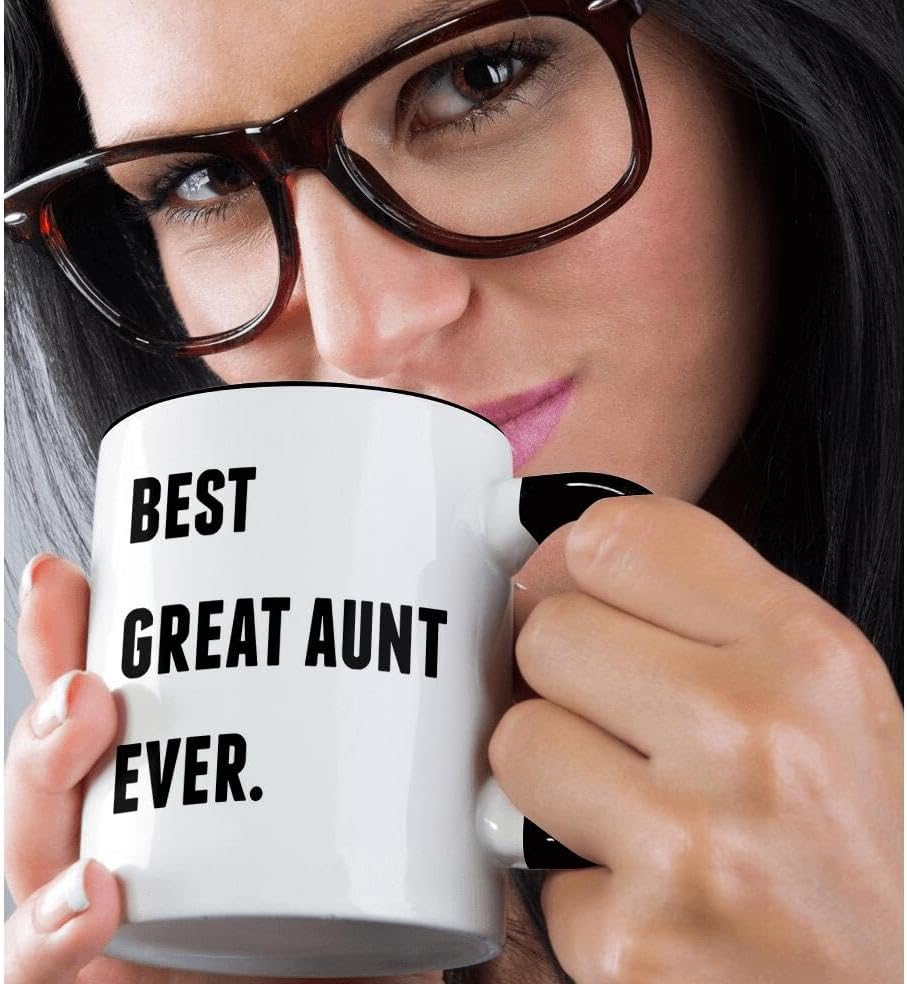 3dRose Best Great Aunt Ever, Black Letters On A White Background 11oz Two-Tone Black Mug - Image 2