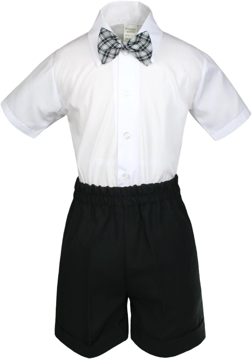 7pc Baby Boy Black Formal Shorts Check Suits Extra Vest Bow Tie Sets S-4T