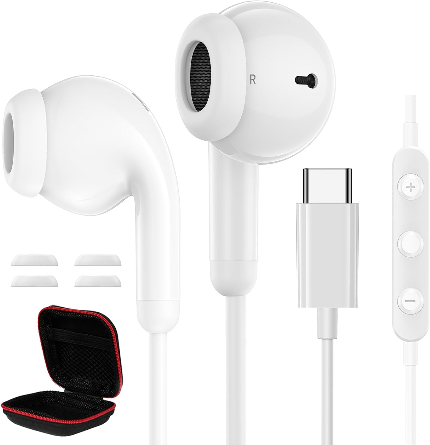 Wired Headphones USB C EarBuds for Apple iPhone 17 16 Pro Max Plus,Type C Earphones With Mic &Remote Control for Samsung S25 S24 Ultra A16 Noise Cancelling HiFi Stereo Headset for iPad 10 11 A16,White