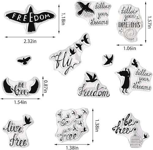 Miniatura 2 de Threetols Be Free Words - Sellos transparentes para hacer tarjetas, sello de goma transparente de pájaros, sellos de libertad para decoración de