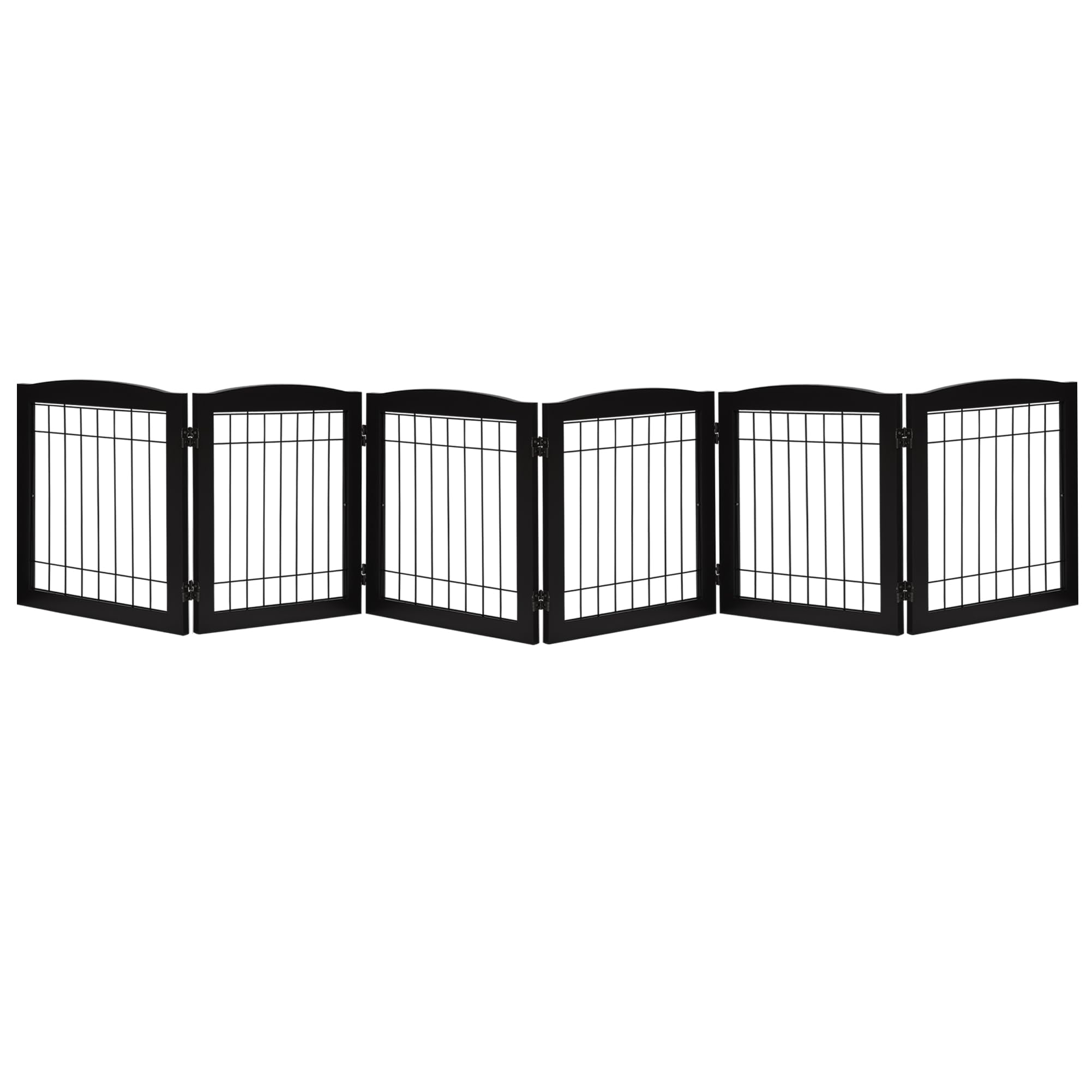 LZRS Sturdy Wood Pet Gate, freestanding Wire pet gate, Foldable Stair Barrier pet Exercise for Most Furry Friends, Gate for Stairs, Black,24" Height-6 Panels