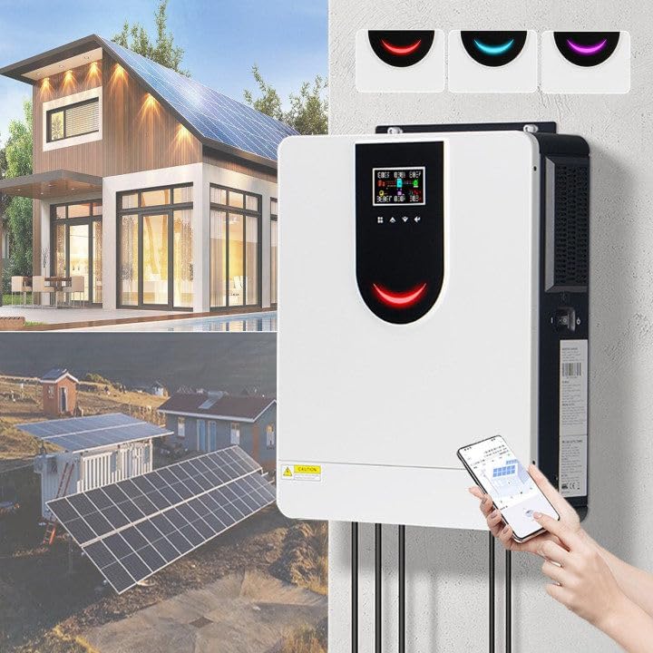 1Kw-10.2Kw Solar Hybrid Inverter (Smart App Control), 12-48V to 220V & Built-in 40-160A MPPT Controller, Work with Various Types of Batteries, for Homes/Rvs,DC48V-6.2KW