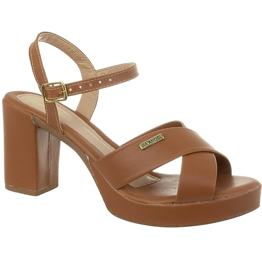 Sandália Feminina Salto Alto Meia Pata Classica Plataforma Confortável Via Angel 71.01 Preto, Off e Caramelo.