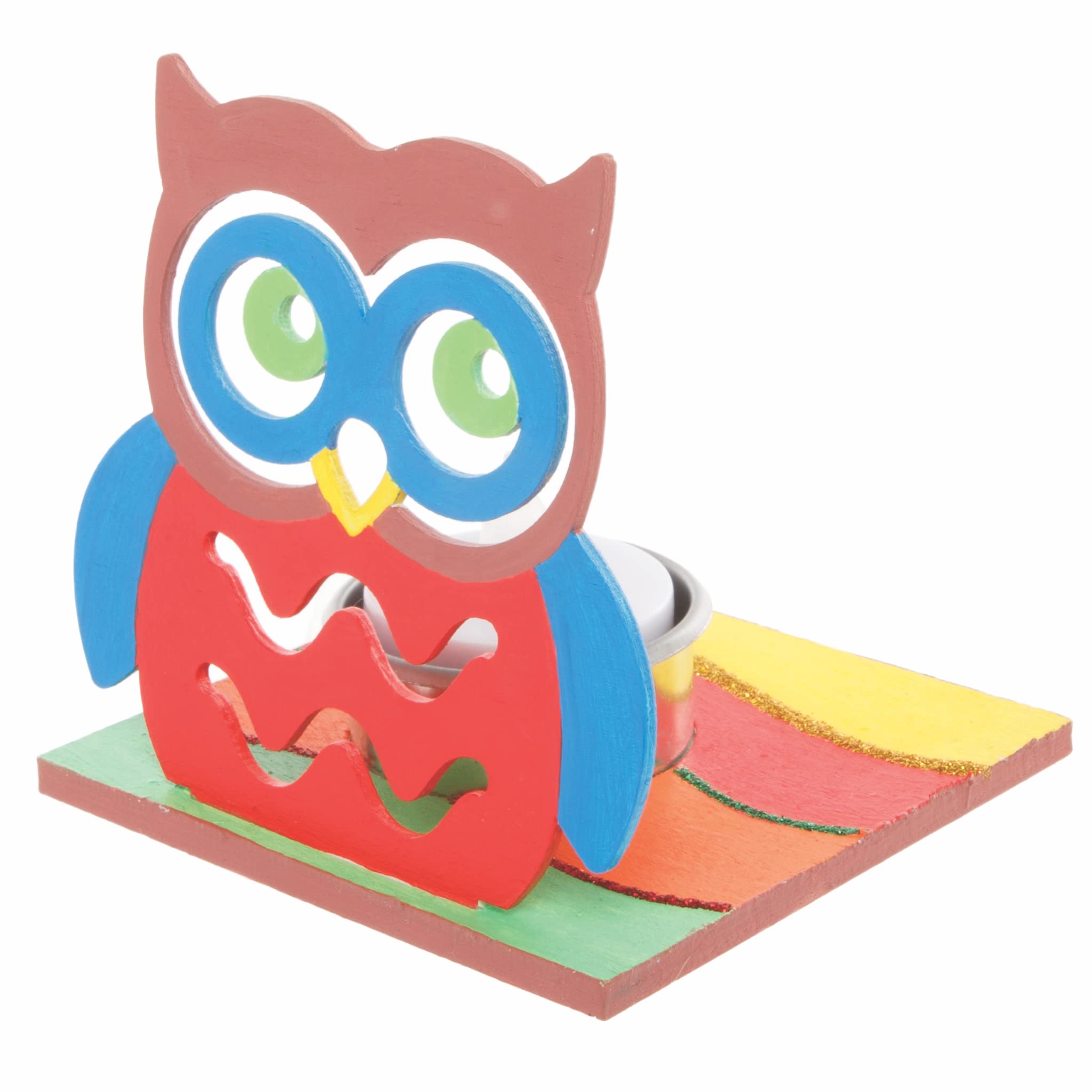 Porte-Bougies En Bois Hibou à Décorer | Lot De 4 | Loisir Créatif Enfant | Base 9x9 Cm | Baker Ross