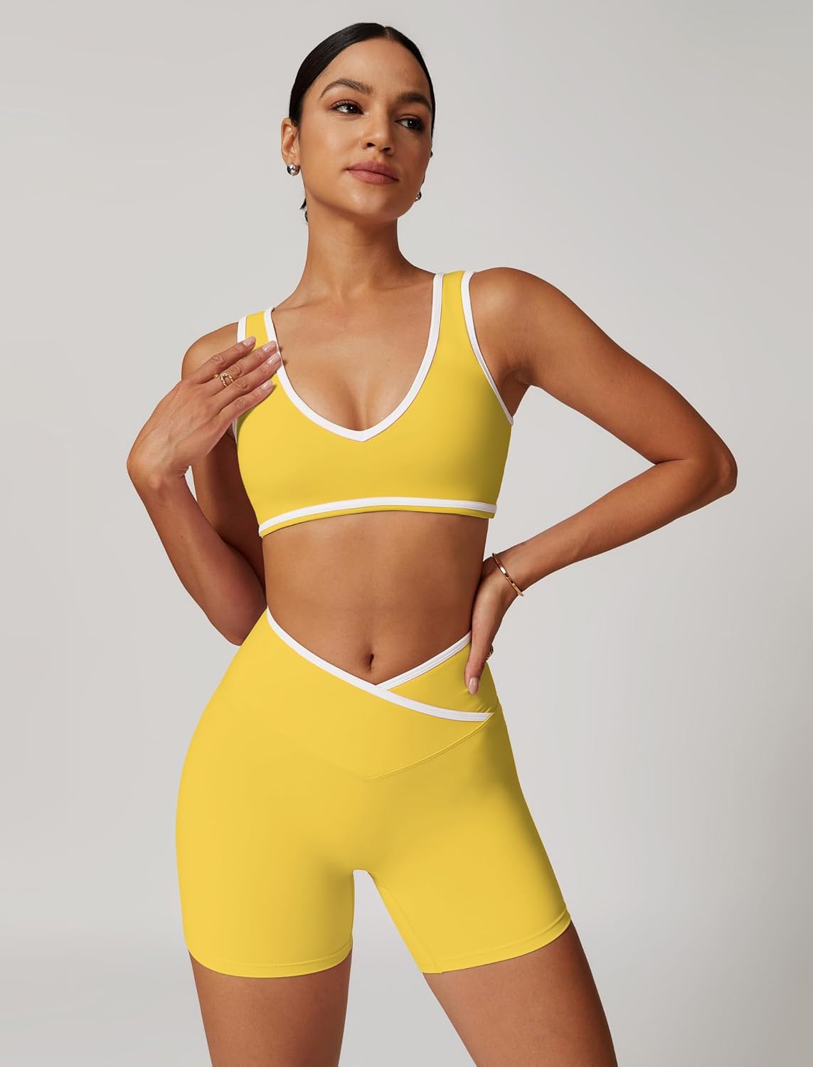 Two Piece Workout Sets for Women Color Block Sports Bra and Scrunch Butt Lifting Shorts Gym Yoga Active Wear Outfits - Image 2